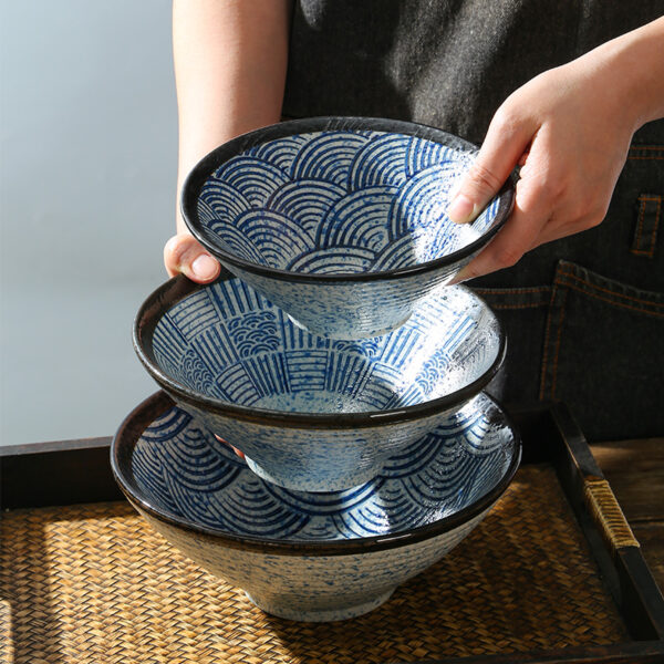 Tazón para fideos Lamian, Tazón de bambú con diseño de sombrero de ondas marinas, Tazón grande creativo para sopa, Tazón para fideos: imagen 3