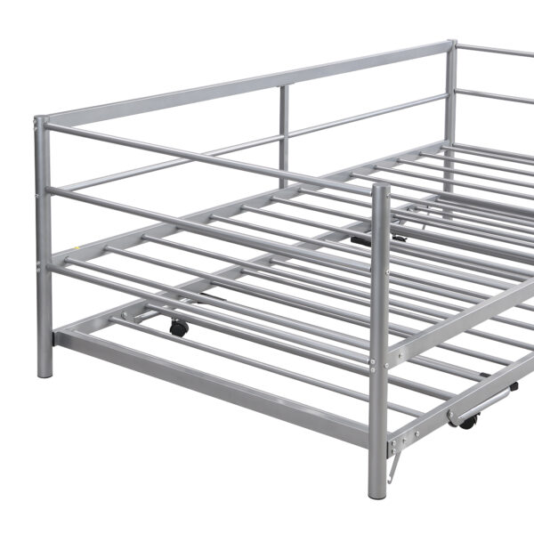 Sofá cama individual de metal con cama nido ajustable y plegable, color plata: imagen 9