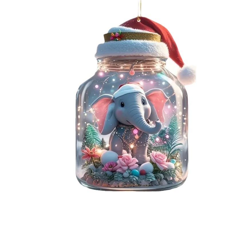 Adorno navideño 2D con forma de elefante, colgante plano de acrílico, para el espejo retrovisor del coche o el árbol de Navidad: imagen 5
