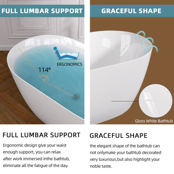 Bañera acrilica estilo contemporaneo. Blanco Brillante. Desague automatico: imagen 7