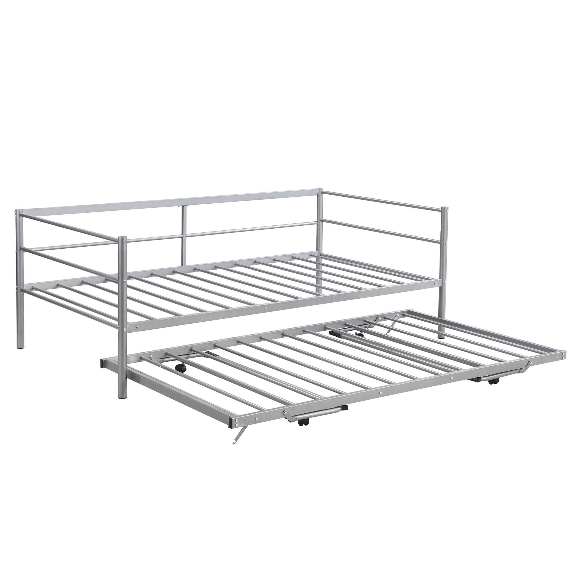 Sofá cama individual de metal con cama nido ajustable y plegable, color plata: imagen 7