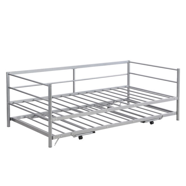 Sofá cama individual de metal con cama nido ajustable y plegable, color plata: imagen 3