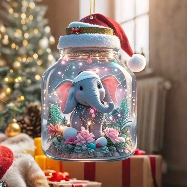 Adorno navideño 2D con forma de elefante, colgante plano de acrílico, para el espejo retrovisor del coche o el árbol de Navidad: imagen 4