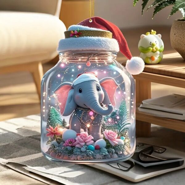 Adorno navideño 2D con forma de elefante, colgante plano de acrílico, para el espejo retrovisor del coche o el árbol de Navidad