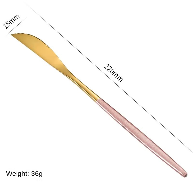 Juego de cubiertos de acero inoxidable con cuchillo, tenedor, cuchara y cucharilla para té pintados con spray dorado portugués. Paquete de regalo de 4 piezas.: imagen 16