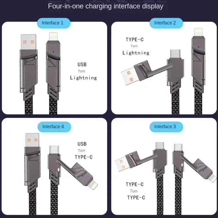 Cable 4-in-1 Cable, Dual USB-C to Lightning, 2-in-1 PD Fast Charging 100W, Type-C to Lightning Dual USB: imagen 4