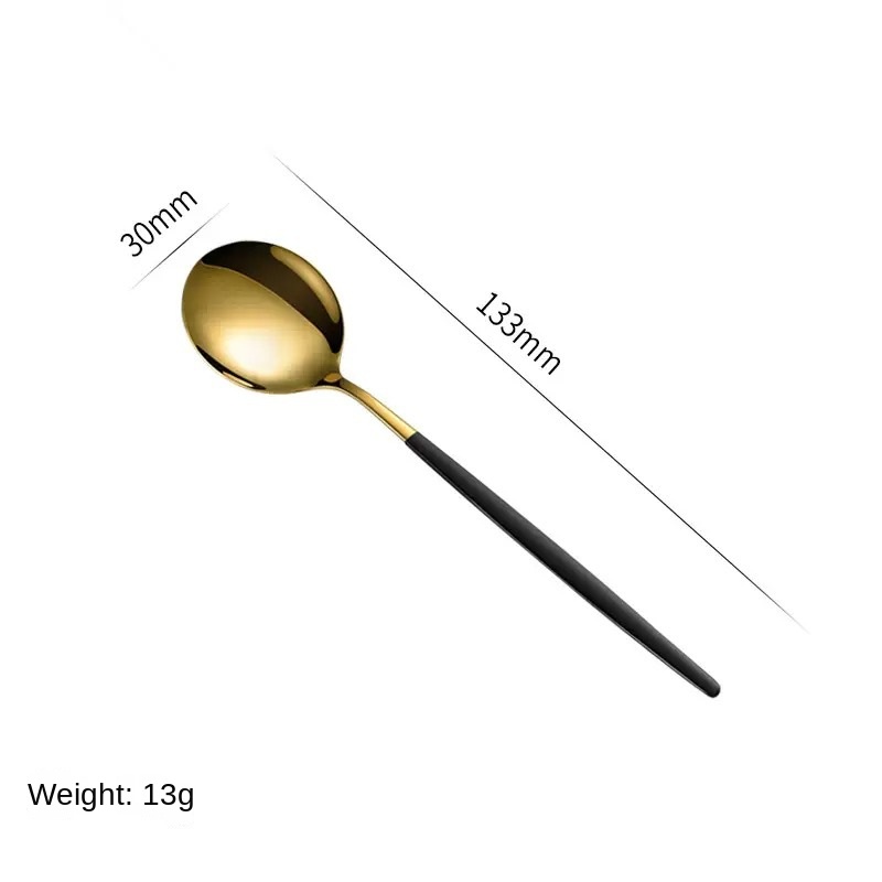 Juego de cubiertos de acero inoxidable con cuchillo, tenedor, cuchara y cucharilla para té pintados con spray dorado portugués. Paquete de regalo de 4 piezas.: imagen 19