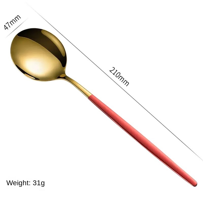 Juego de cubiertos de acero inoxidable con cuchillo, tenedor, cuchara y cucharilla para té pintados con spray dorado portugués. Paquete de regalo de 4 piezas.: imagen 9