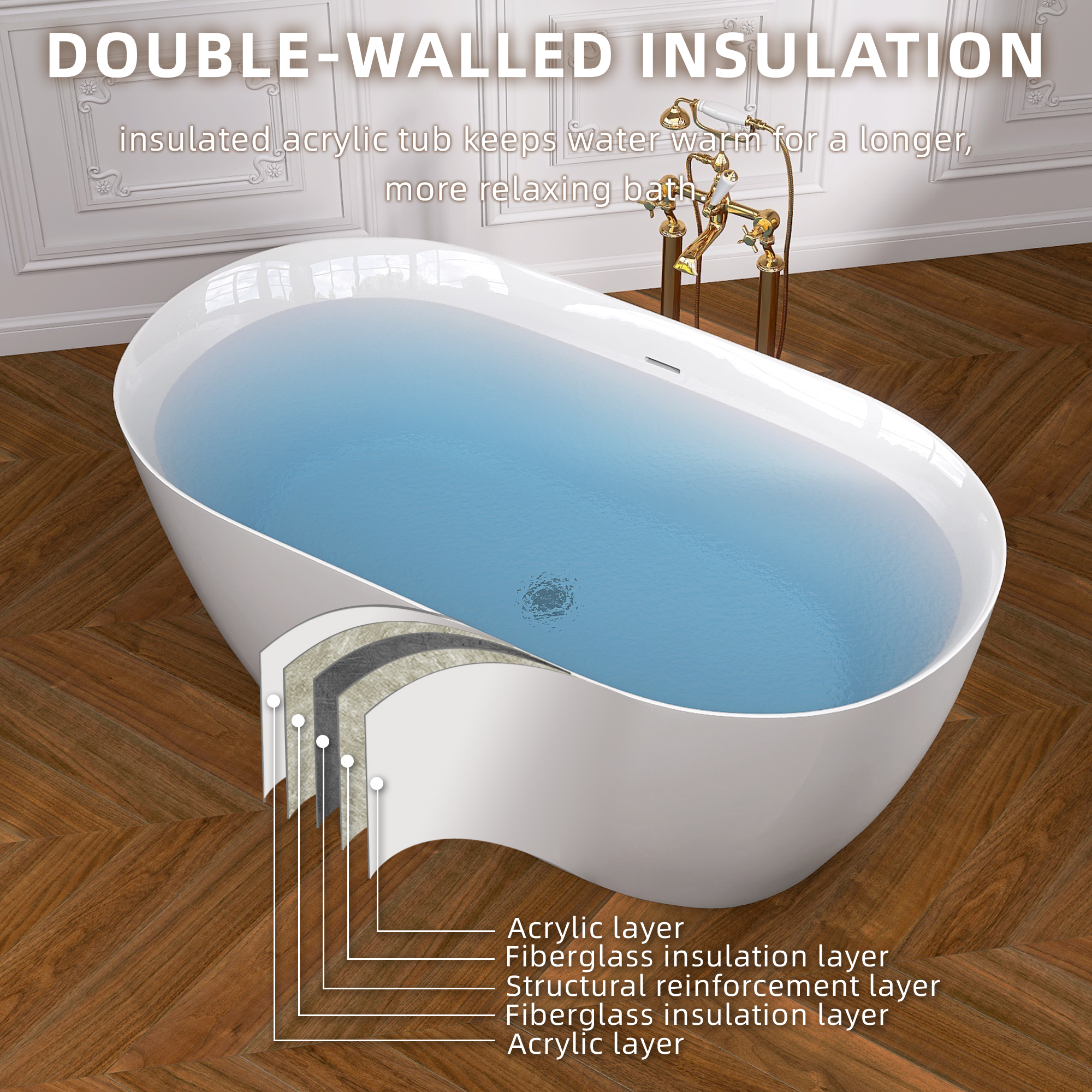 Bañera acrilica estilo contemporaneo. Blanco Brillante. Desague automatico: imagen 14